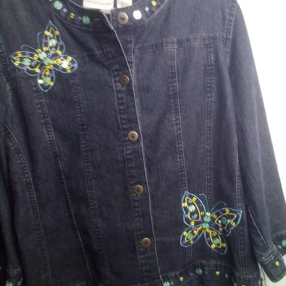 Alfred Dunner Jean Jacket 10P 10 Petite Button Up Butterfly Beading Denim Blue - Picture 8 of 15